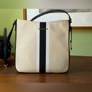 Michael Kors Light Beige and Black Crossbody Bag.
